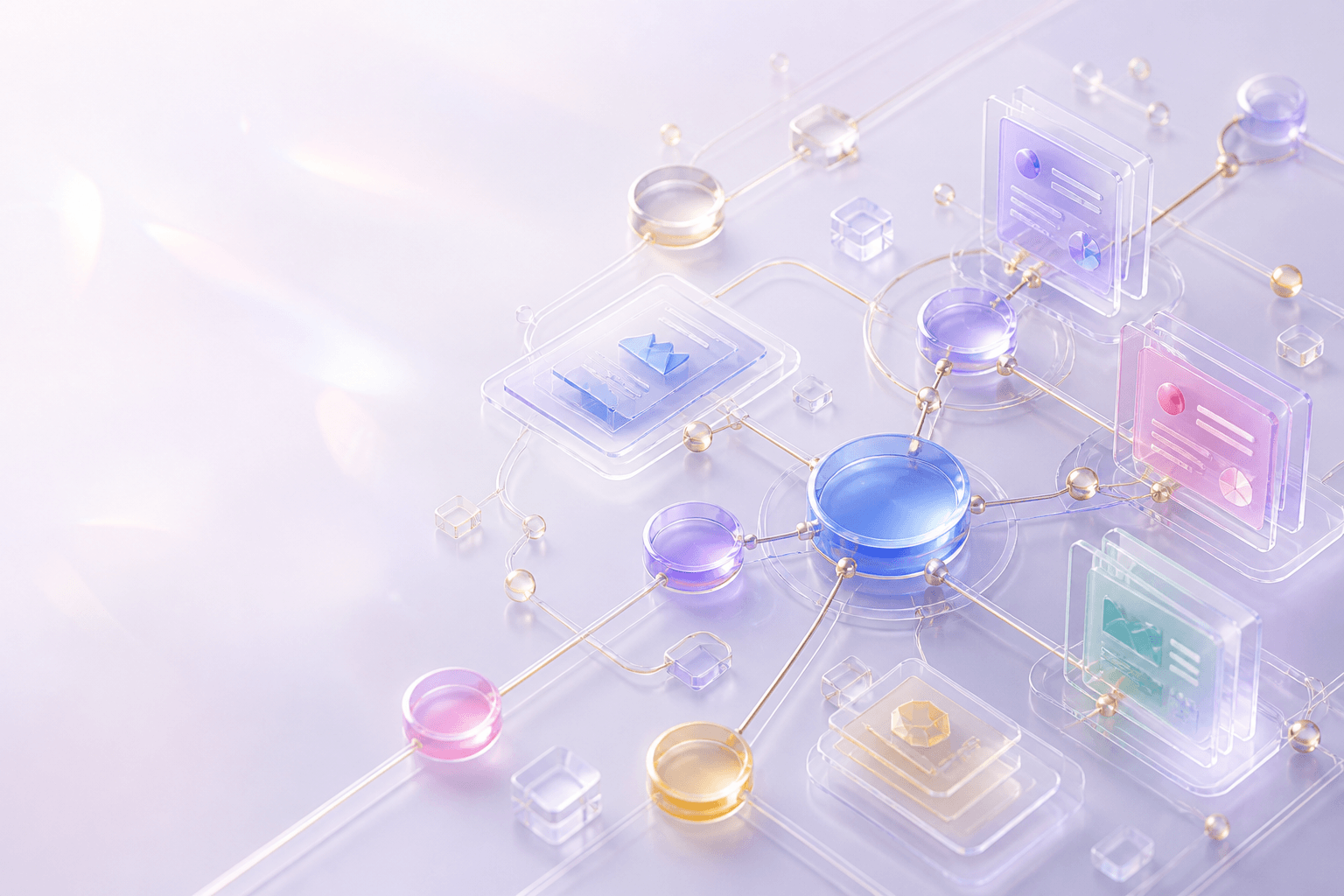 Translucent evidence cards connected through a provenance network